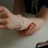Minimalist Faceted Clear Quartz & Freshwater Pearl Beaded Bracelet - floysun