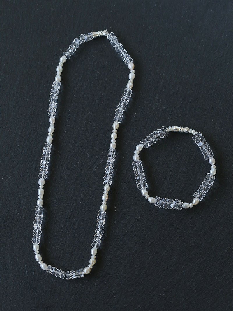 Minimalist Faceted Clear Quartz & Freshwater Pearl Beaded Necklace - floysun