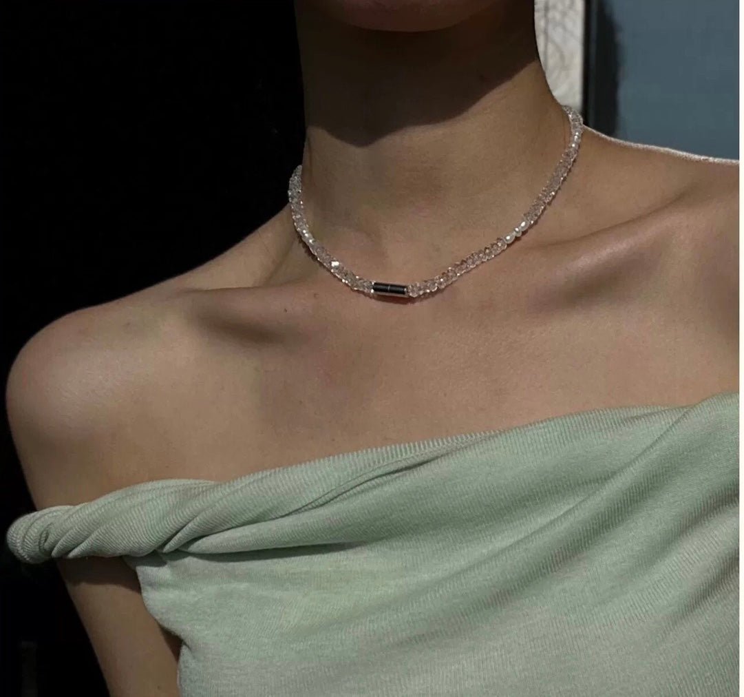 Minimalist Faceted Clear Quartz & Freshwater Pearl Beaded Necklace - floysun