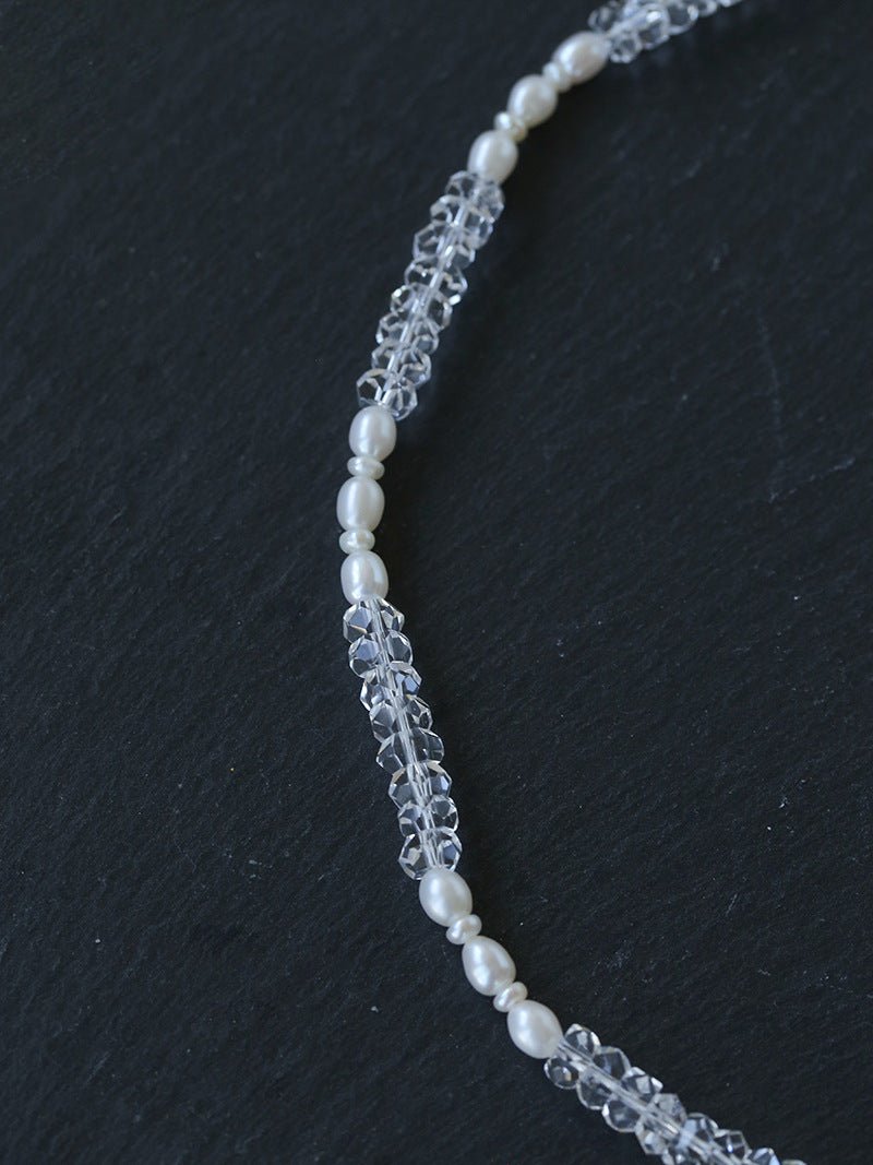 Minimalist Faceted Clear Quartz & Freshwater Pearl Beaded Necklace - floysun