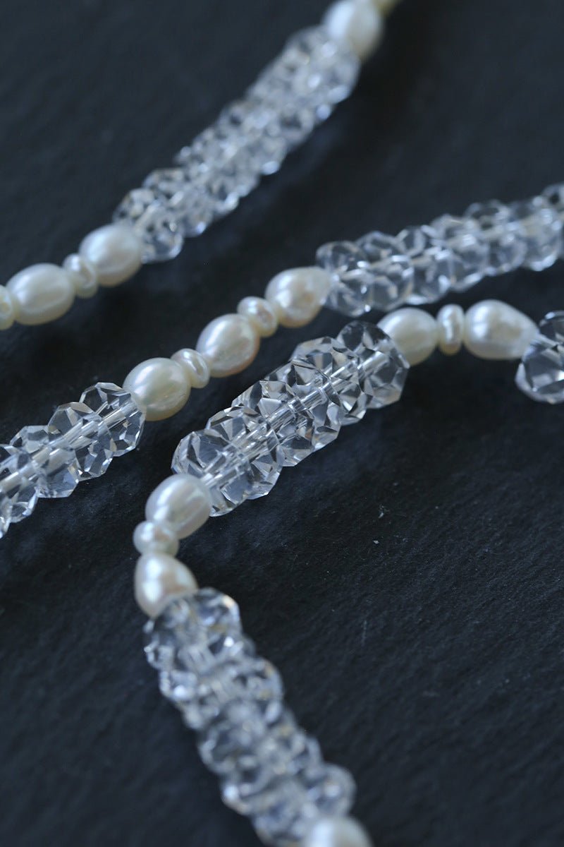 Minimalist Faceted Clear Quartz & Freshwater Pearl Beaded Necklace - floysun