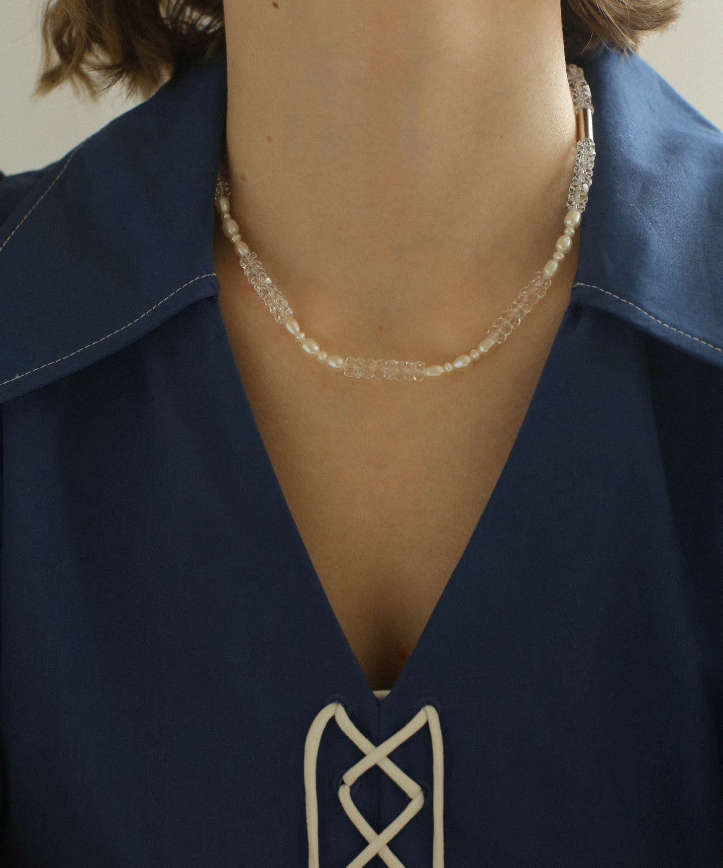 Minimalist Faceted Clear Quartz & Freshwater Pearl Beaded Necklace - floysun