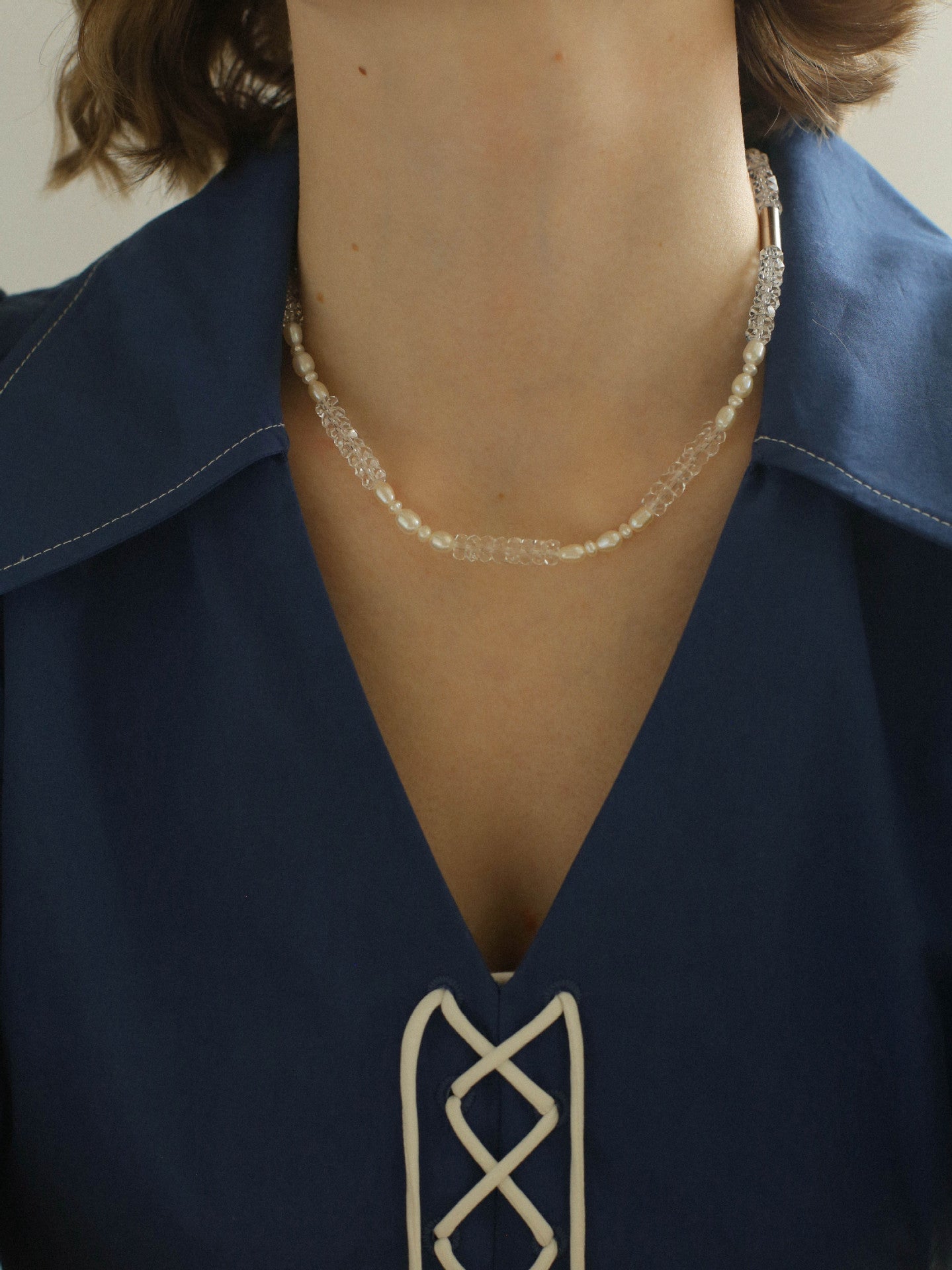 Minimalist Faceted Clear Quartz & Freshwater Pearl Beaded Necklace - floysun
