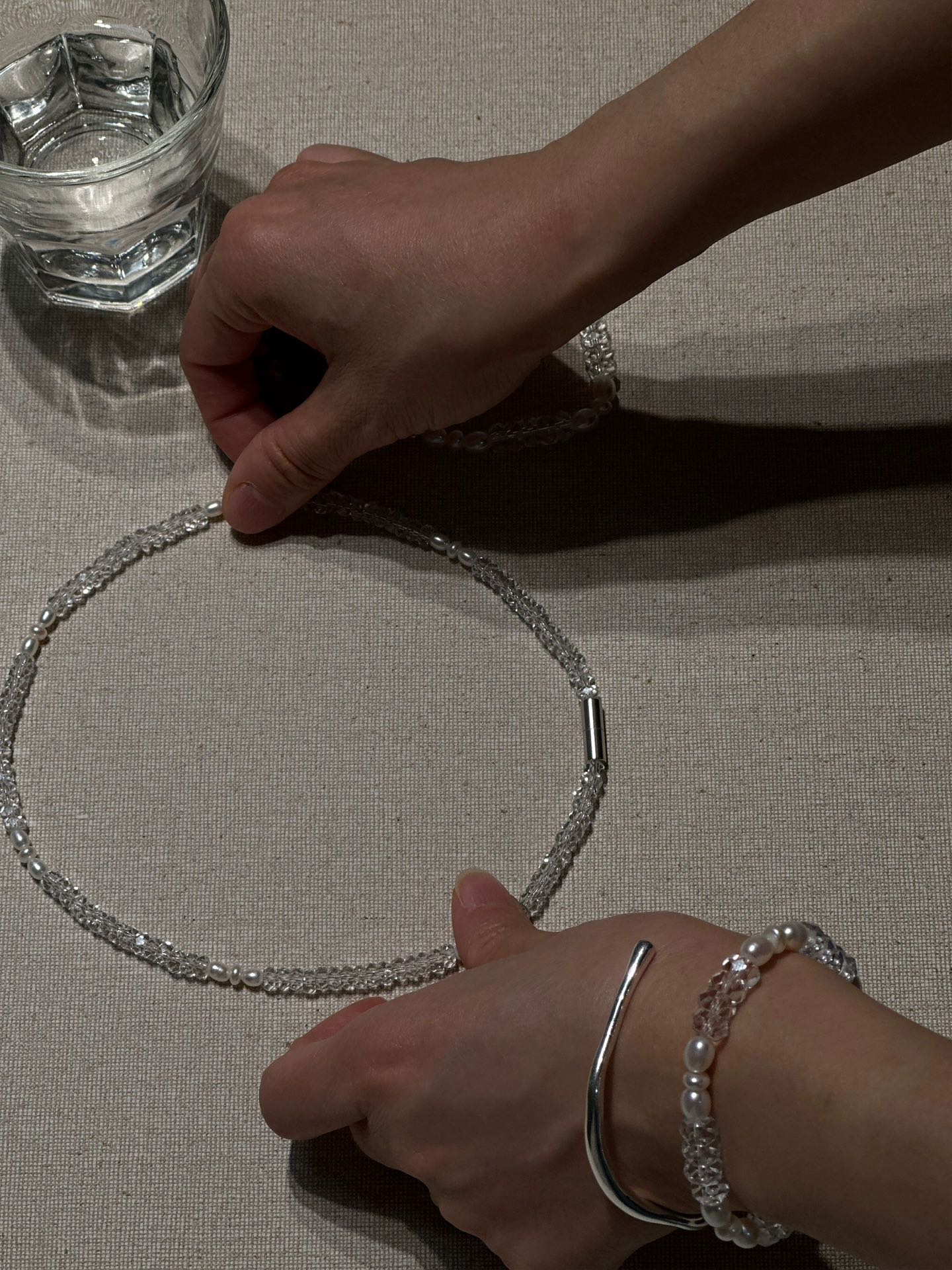 Minimalist Faceted Clear Quartz & Freshwater Pearl Beaded Necklace - floysun