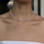 Minimalist Faceted Clear Quartz & Freshwater Pearl Beaded Necklace - floysun