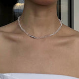 Minimalist Faceted Clear Quartz & Freshwater Pearl Beaded Necklace - floysun