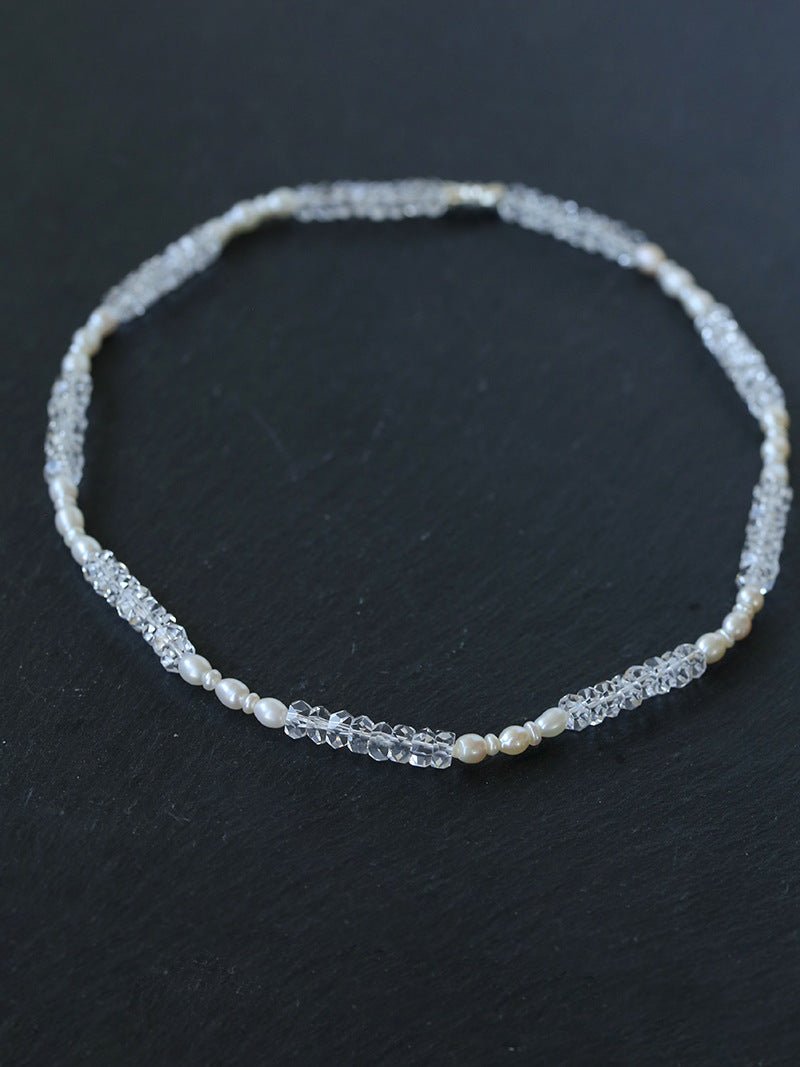 Minimalist Faceted Clear Quartz & Freshwater Pearl Beaded Necklace - floysun