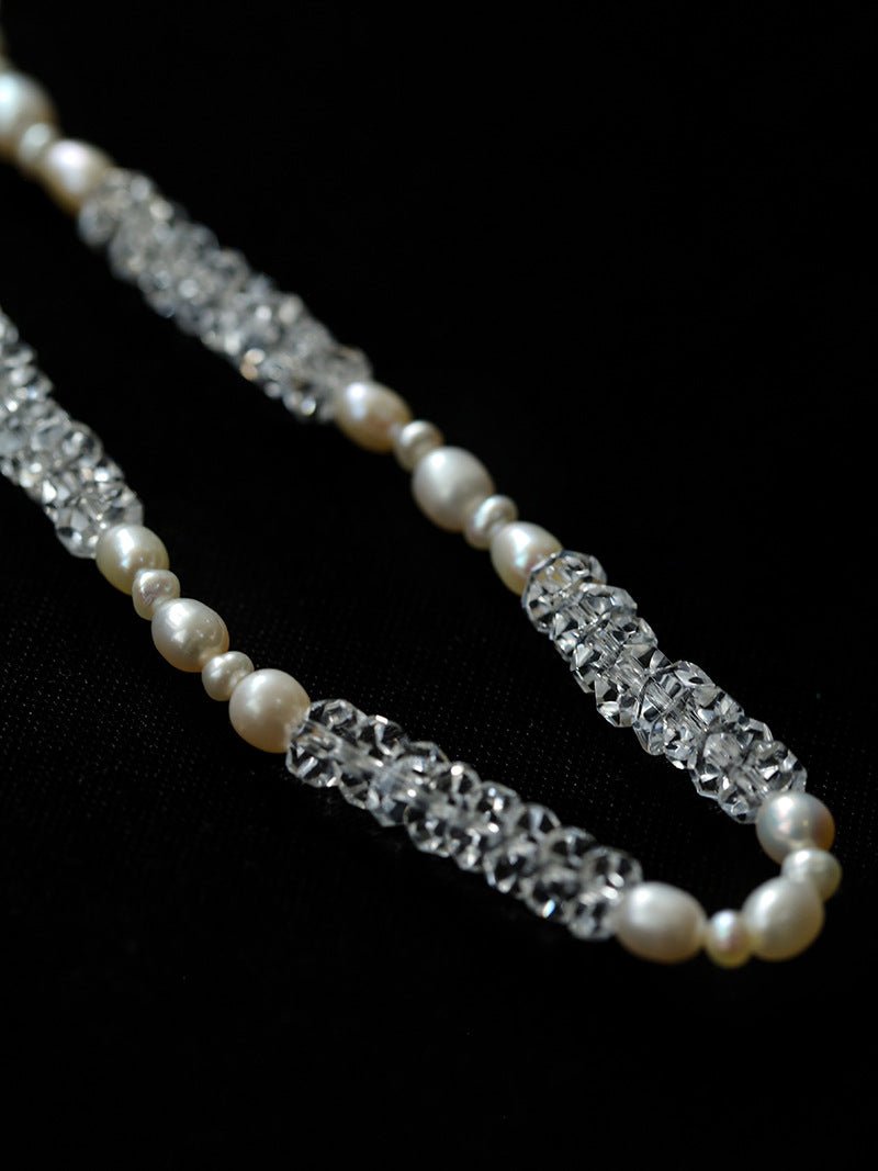 Minimalist Faceted Clear Quartz & Freshwater Pearl Beaded Necklace - floysun