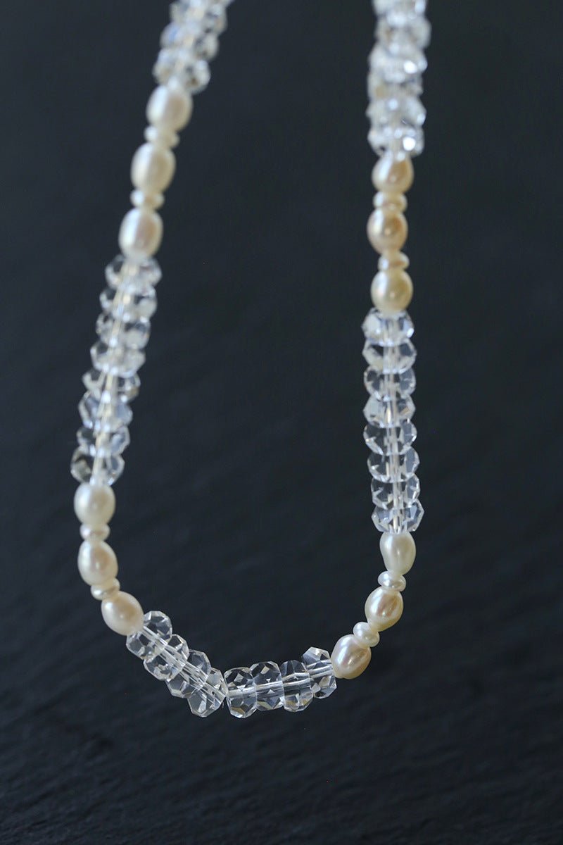Minimalist Faceted Clear Quartz & Freshwater Pearl Beaded Necklace - floysun