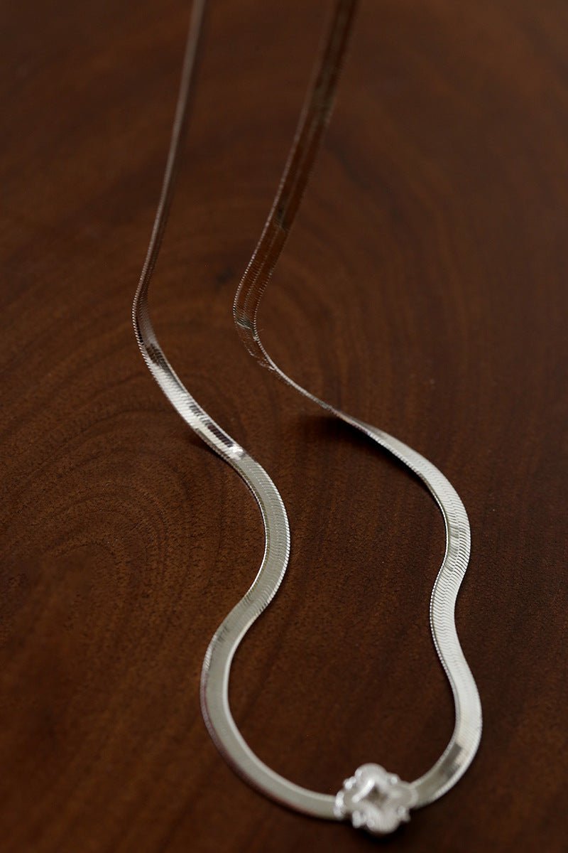 Minimalist Four - Leaf Clover Herringbone Chain Necklace - Sleek S925 Sterling Silver Liquid Snake Chain - floysun