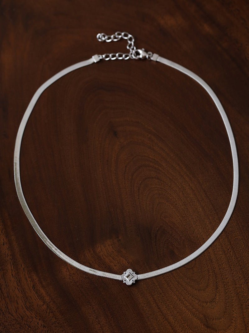 Minimalist Four - Leaf Clover Herringbone Chain Necklace - Sleek S925 Sterling Silver Liquid Snake Chain - floysun