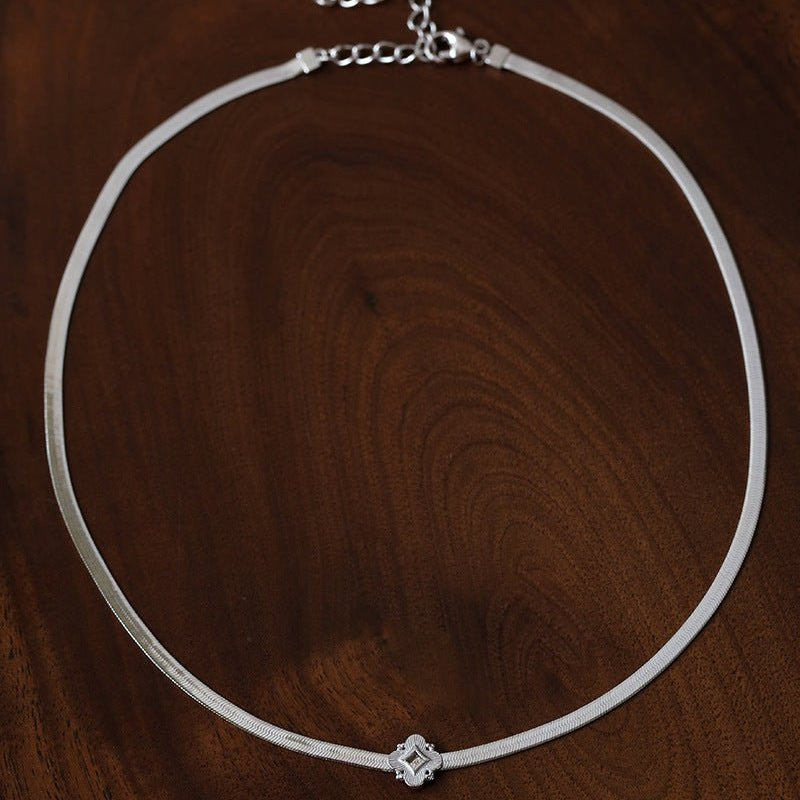 Minimalist Four - Leaf Clover Herringbone Chain Necklace - Sleek S925 Sterling Silver Liquid Snake Chain - floysun