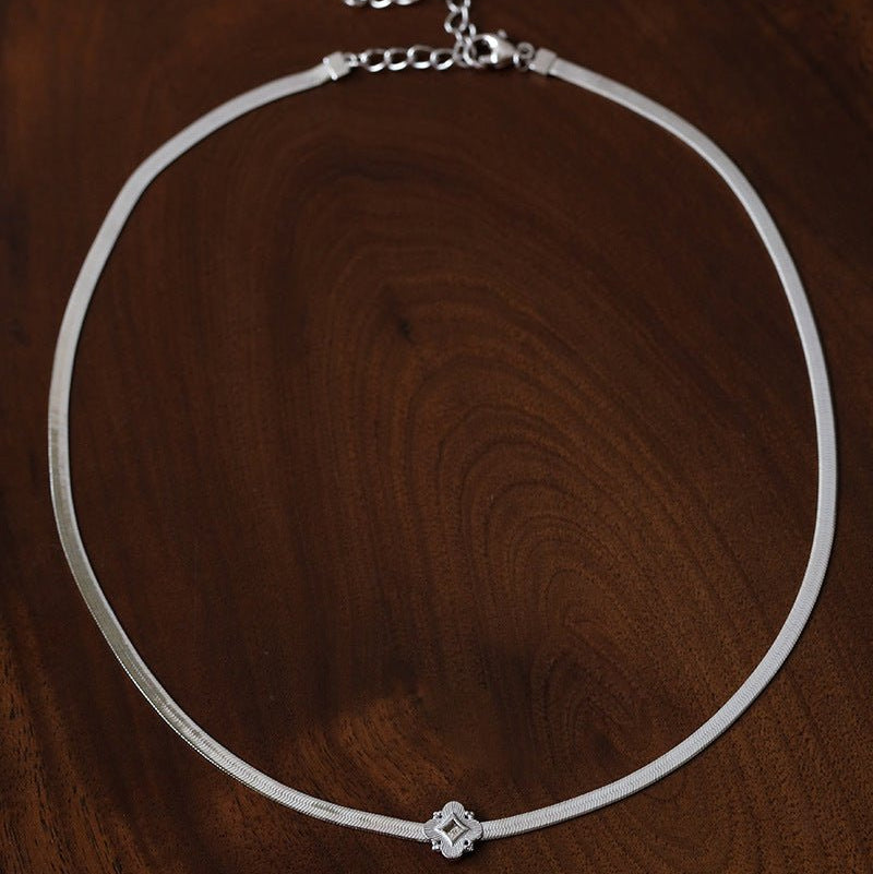 Minimalist Four - Leaf Clover Herringbone Chain Necklace - Sleek S925 Sterling Silver Liquid Snake Chain - floysun