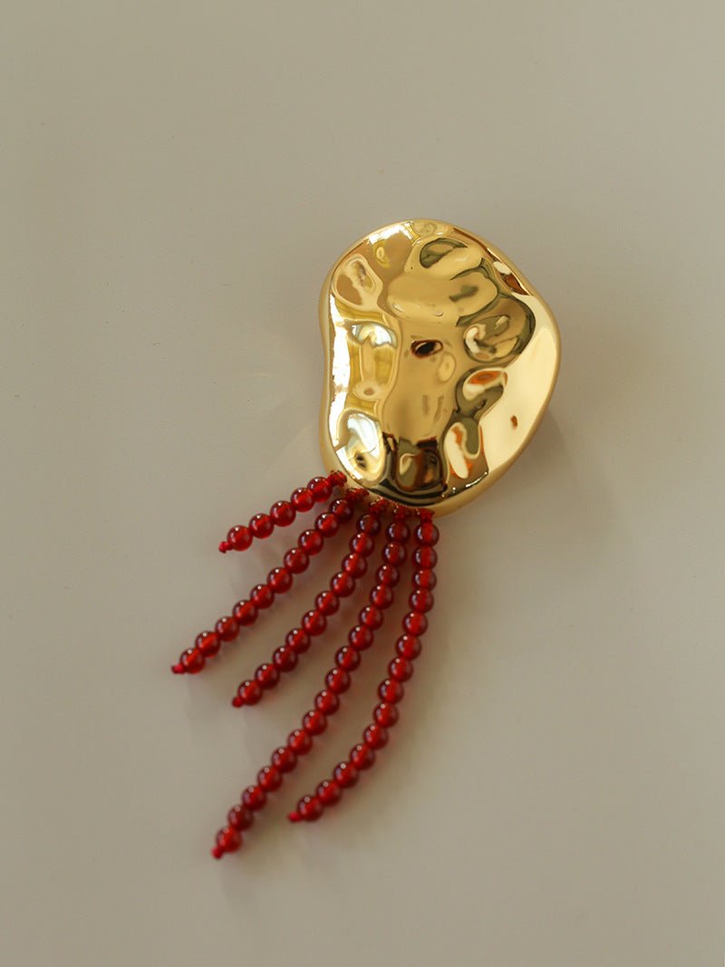 Minimalist Geometric Pearl & Agate Tassel Brooch - floysun