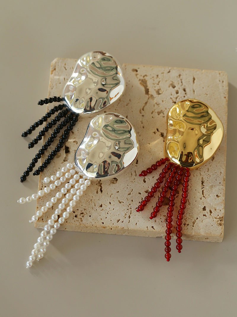 Minimalist Geometric Pearl & Agate Tassel Brooch - floysun