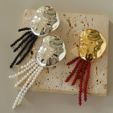 Minimalist Geometric Pearl & Agate Tassel Brooch - floysun