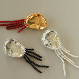 Minimalist Geometric Pearl & Agate Tassel Brooch - floysun