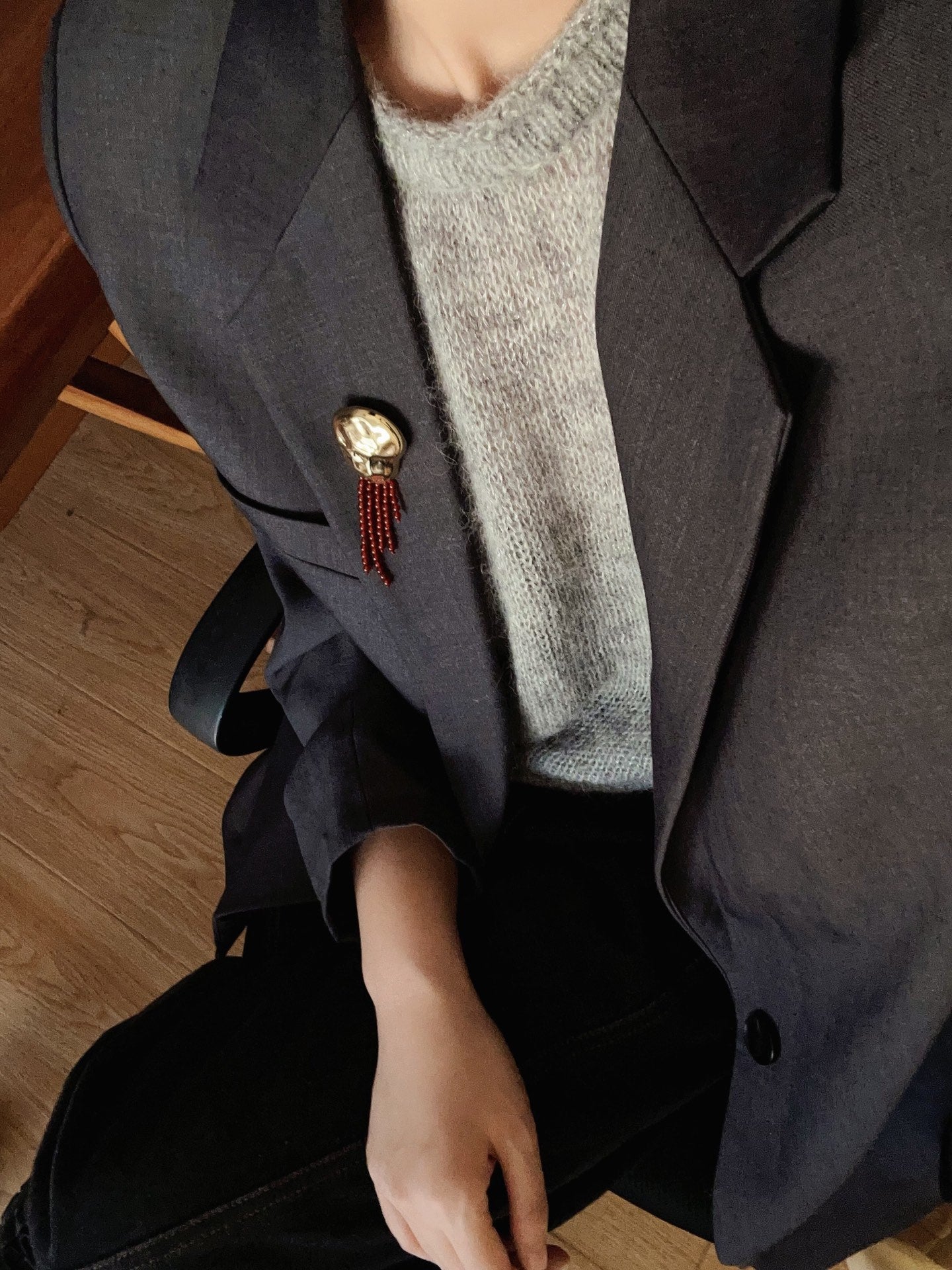 Minimalist Geometric Pearl & Agate Tassel Brooch - floysun