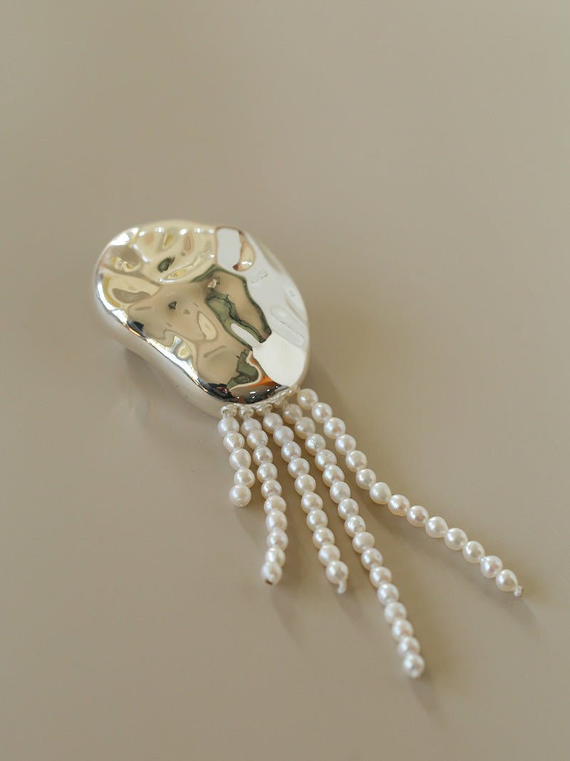 Minimalist Geometric Pearl & Agate Tassel Brooch - floysun