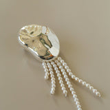 Minimalist Geometric Pearl & Agate Tassel Brooch - floysun