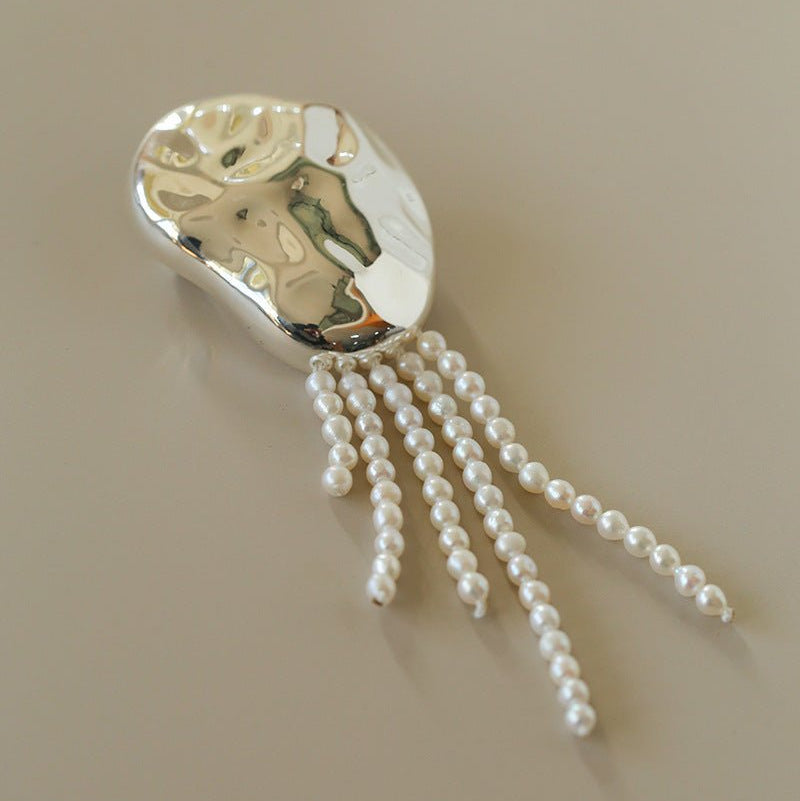 Minimalist Geometric Pearl & Agate Tassel Brooch - floysun