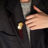 Minimalist Geometric Pearl & Agate Tassel Brooch - floysun