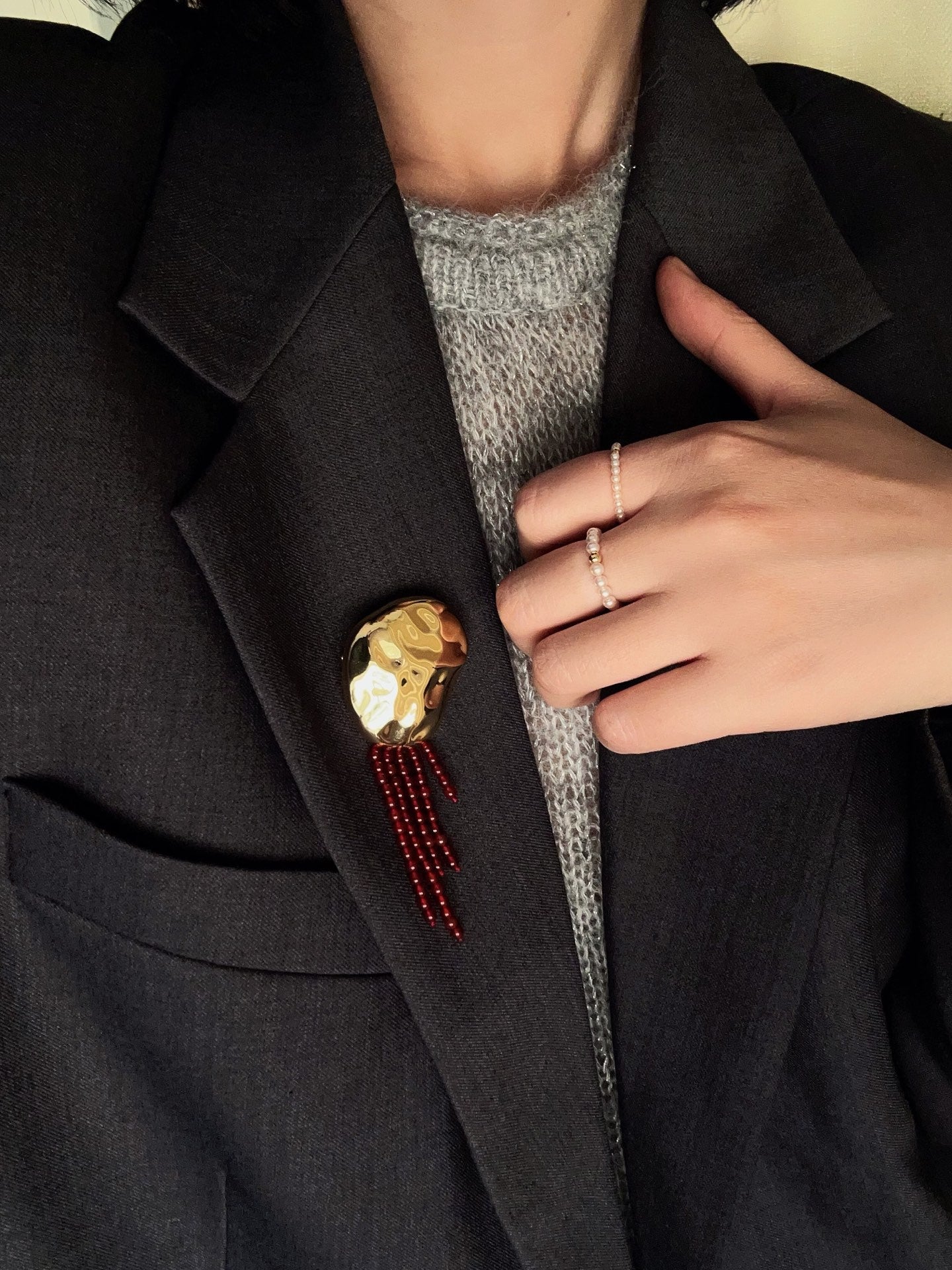 Minimalist Geometric Pearl & Agate Tassel Brooch - floysun