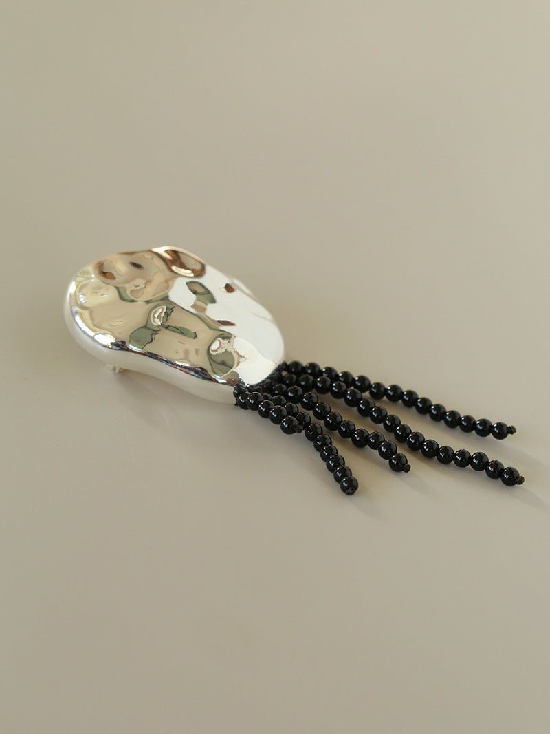 Minimalist Geometric Pearl & Agate Tassel Brooch - floysun