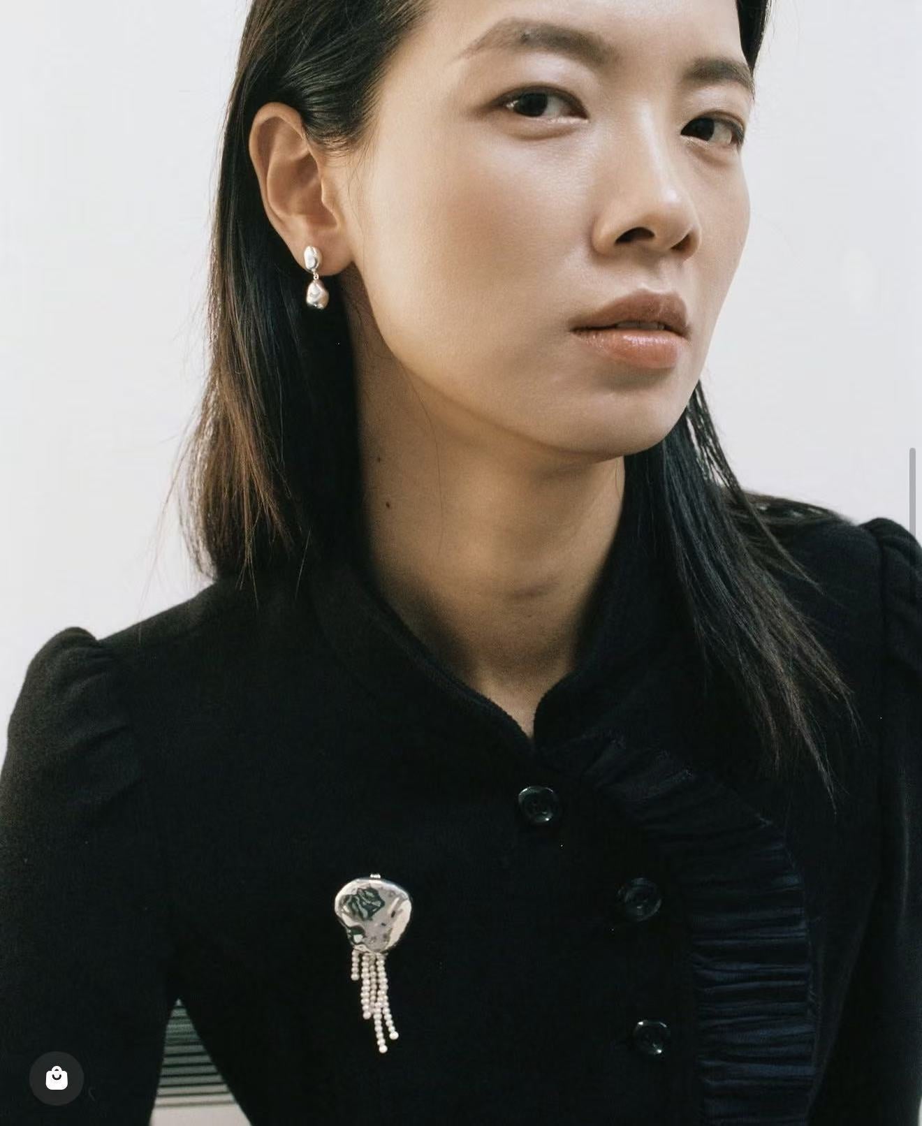 Minimalist Geometric Pearl & Agate Tassel Brooch - floysun