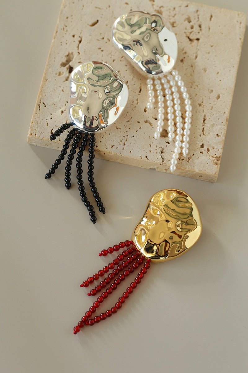 Minimalist Geometric Pearl & Agate Tassel Brooch - floysun