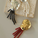 Minimalist Geometric Pearl & Agate Tassel Brooch - floysun