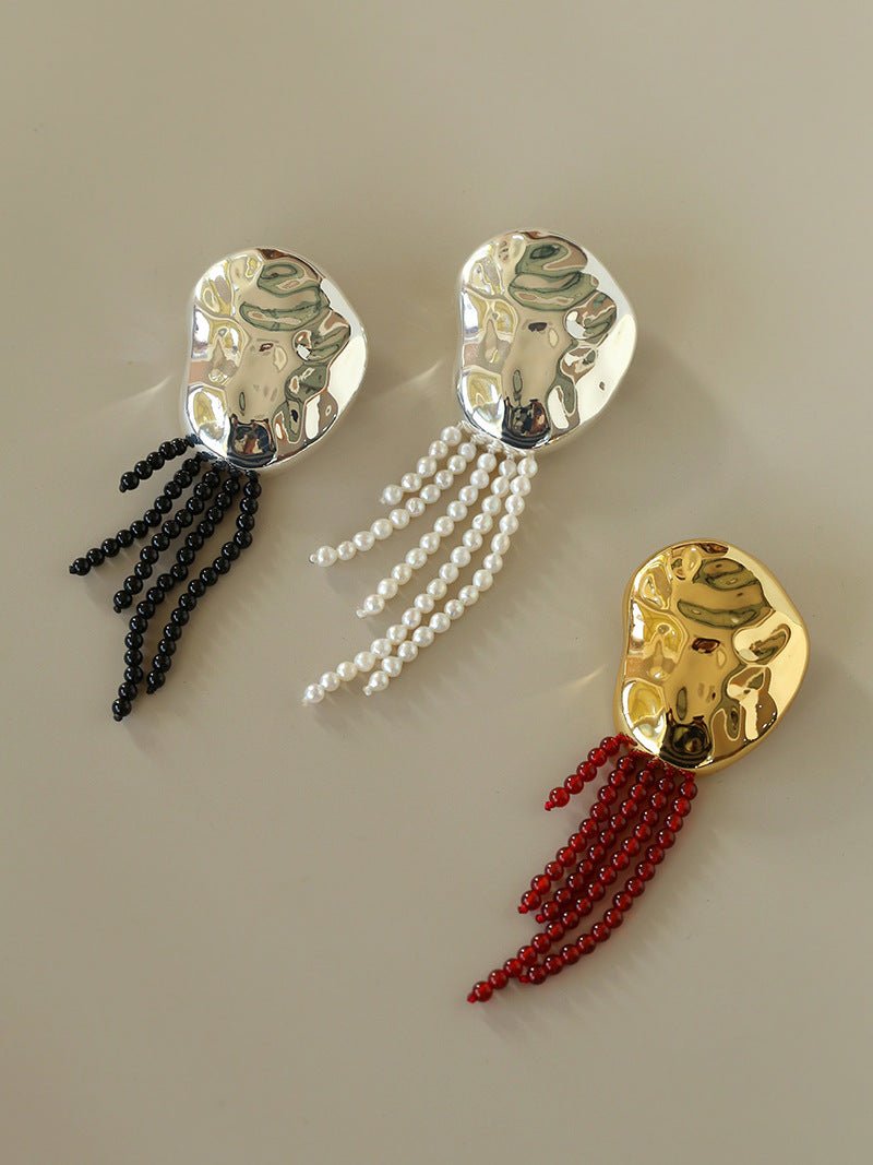 Minimalist Geometric Pearl & Agate Tassel Brooch - floysun