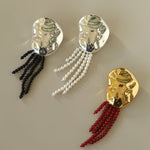 Minimalist Geometric Pearl & Agate Tassel Brooch - floysun