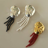 Minimalist Geometric Pearl & Agate Tassel Brooch - floysun