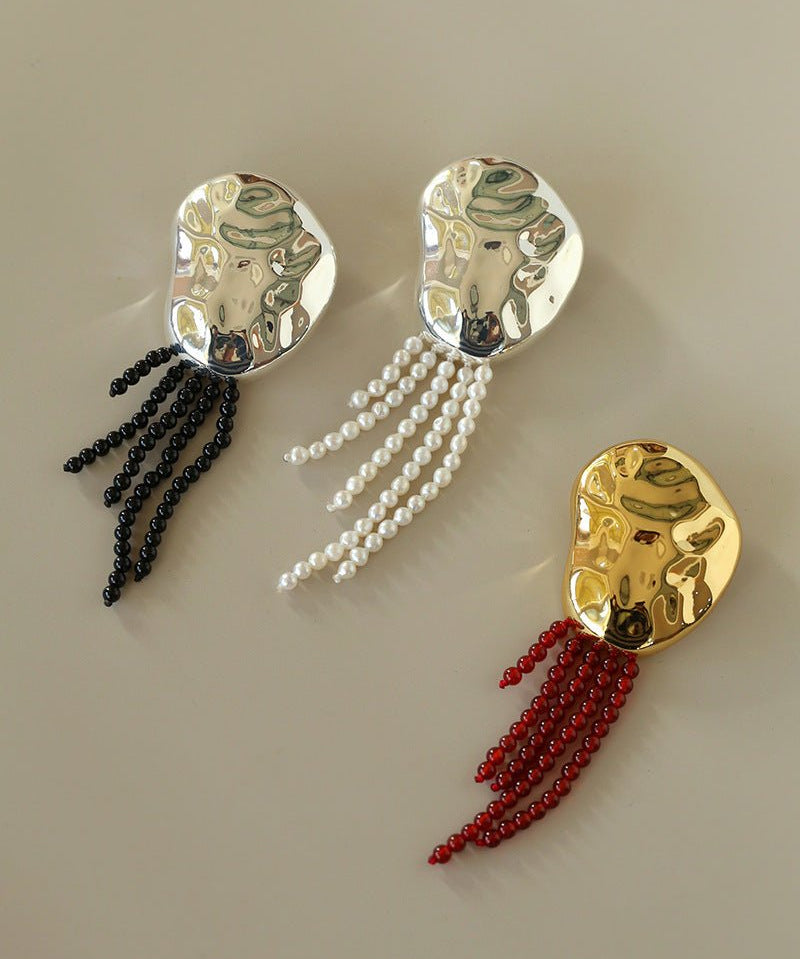 Minimalist Geometric Pearl & Agate Tassel Brooch - floysun