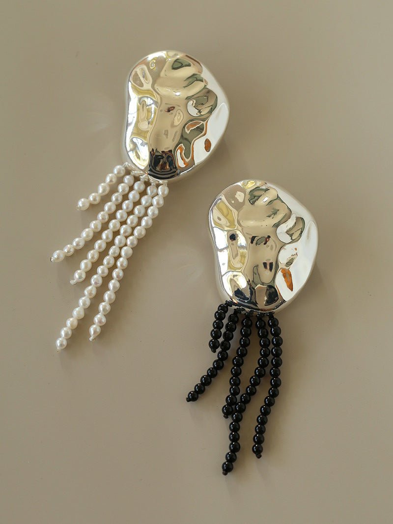 Minimalist Geometric Pearl & Agate Tassel Brooch - floysun