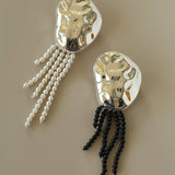 Minimalist Geometric Pearl & Agate Tassel Brooch - floysun