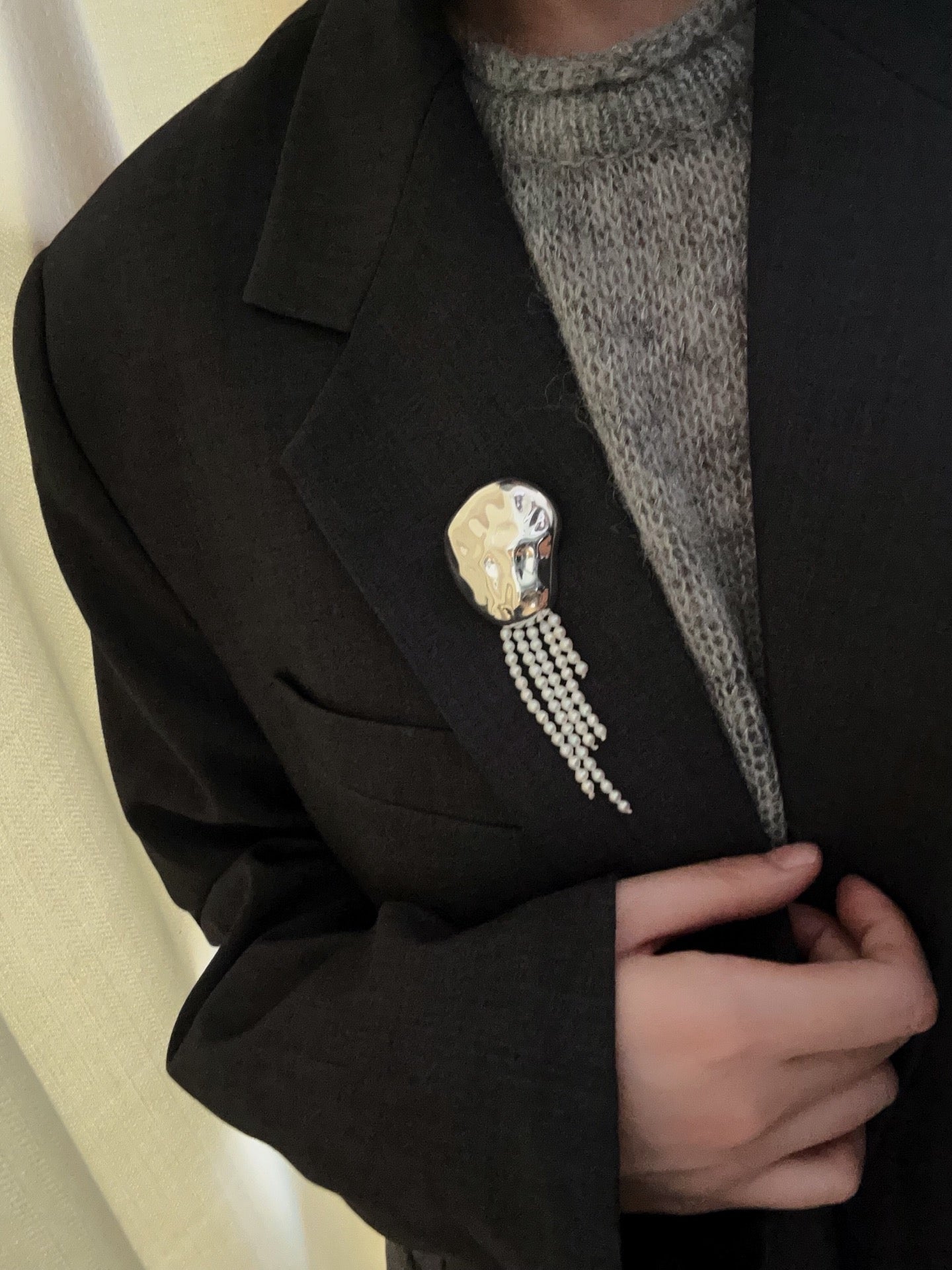 Minimalist Geometric Pearl & Agate Tassel Brooch - floysun