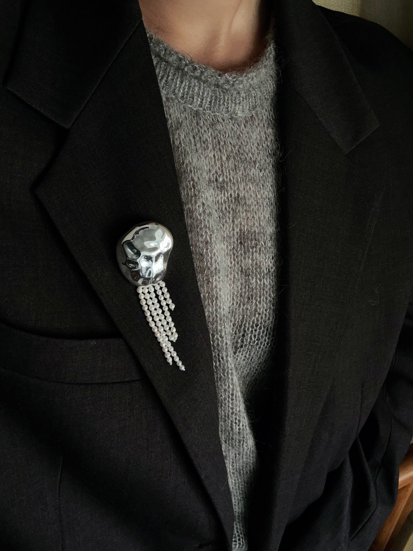 Minimalist Geometric Pearl & Agate Tassel Brooch - floysun