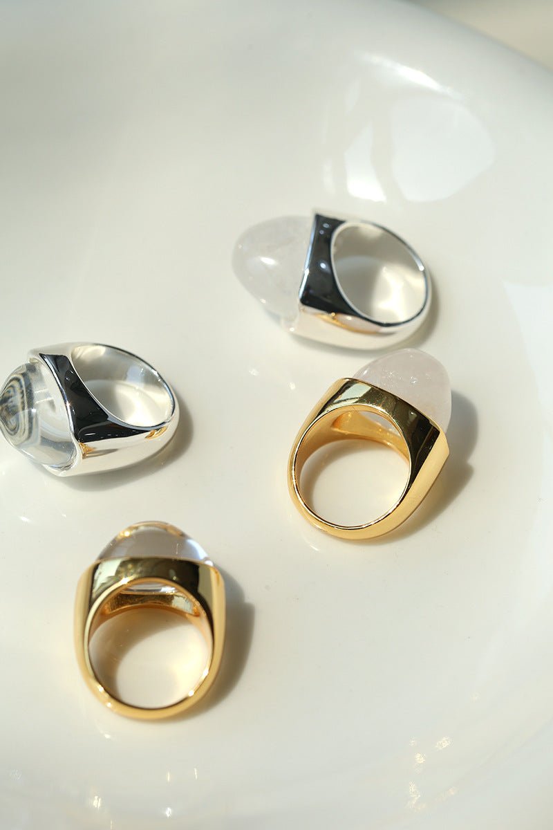 Minimalist Hill Silhouette Ring - Gold White Jade - floysun