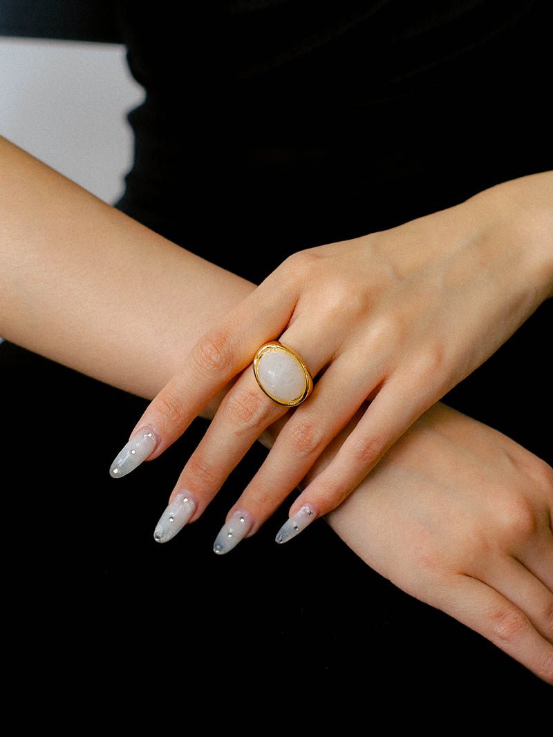Minimalist Hill Silhouette Ring - Gold White Jade - floysun