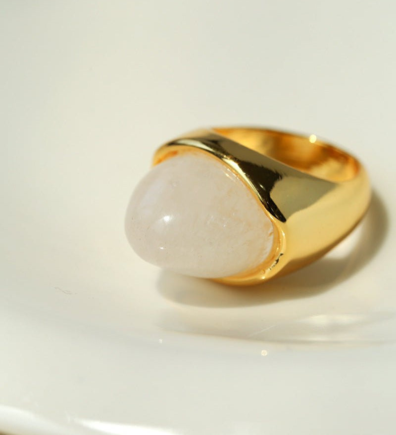 Minimalist Hill Silhouette Ring - Gold White Jade - floysun