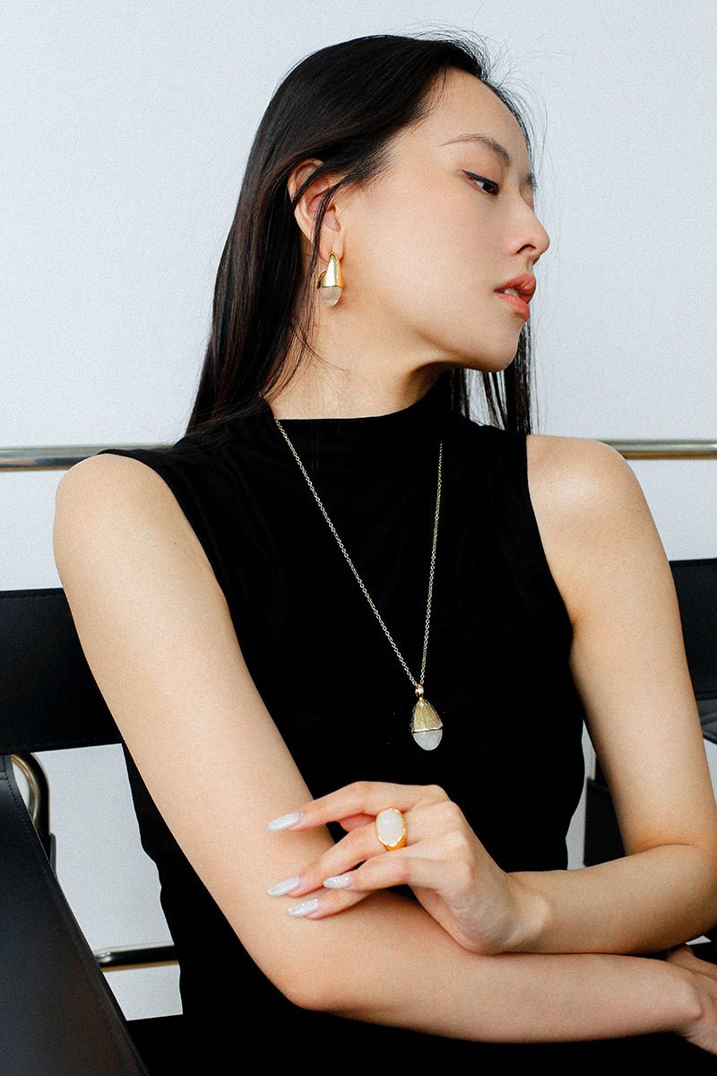 Minimalist Hill Silhouette Ring - Gold White Jade - floysun