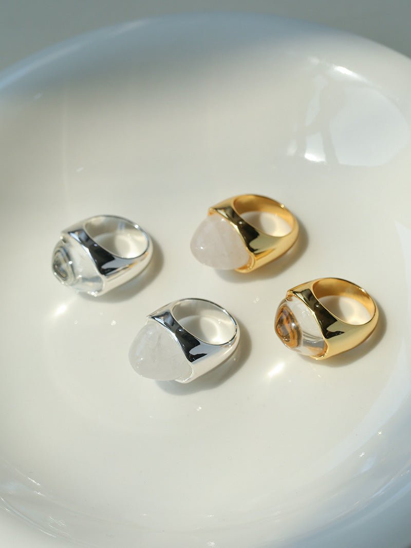 Minimalist Hill Silhouette Ring - Gold White Jade - floysun
