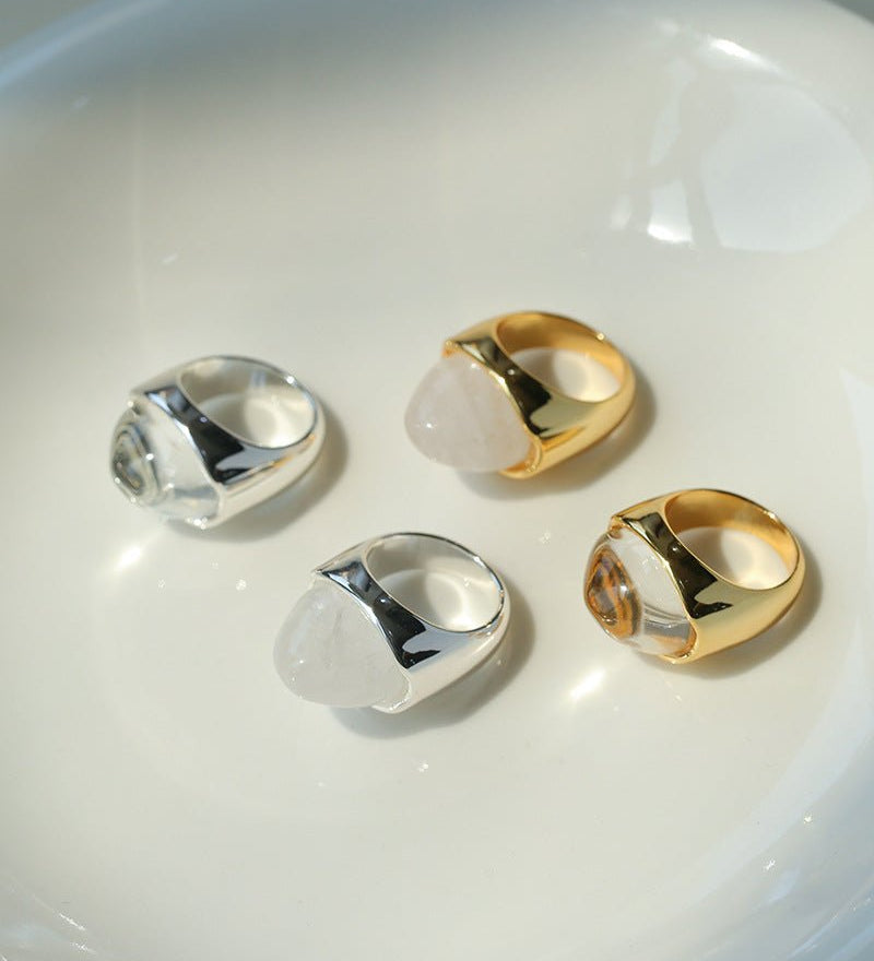 Minimalist Hill Silhouette Ring - Gold White Jade - floysun