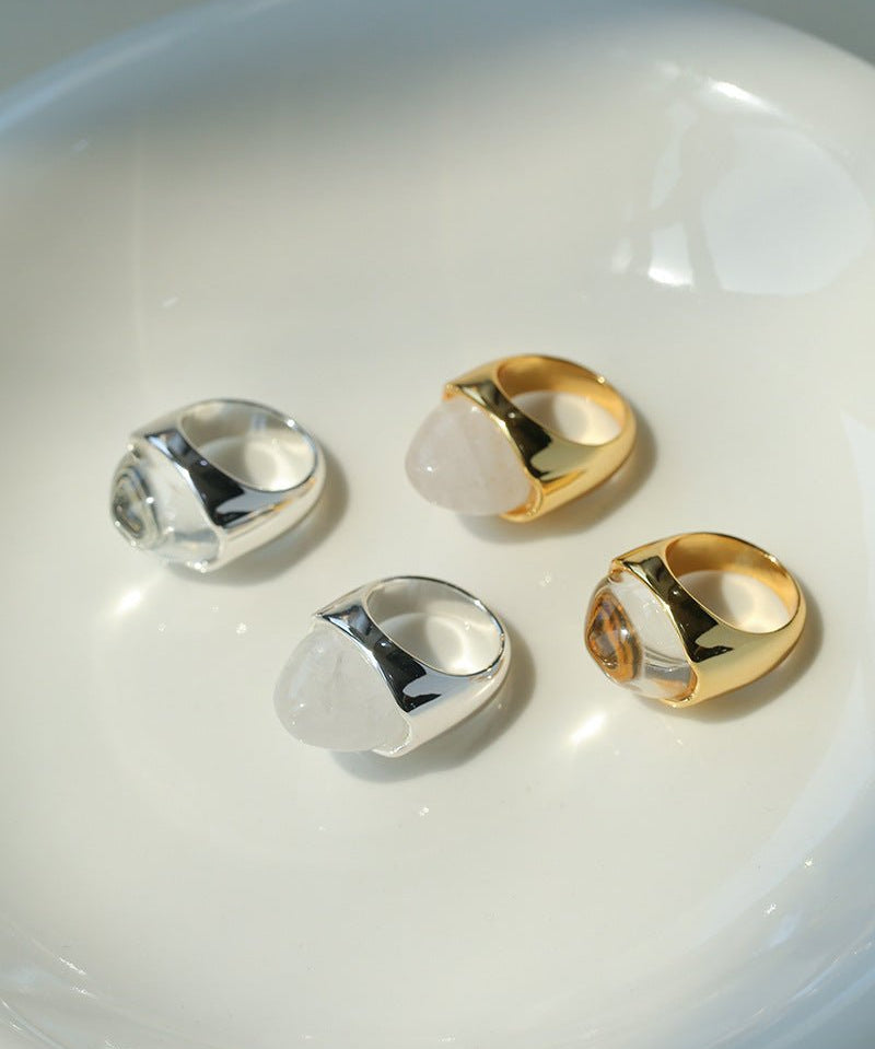 Minimalist Hill Silhouette Ring - Gold White Jade - floysun
