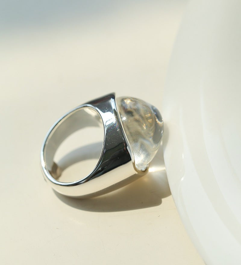 Minimalist Hill Silhouette Ring - Silver White Crystal - floysun