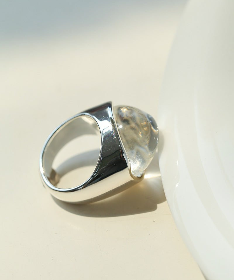 Minimalist Hill Silhouette Ring - Silver White Crystal - floysun
