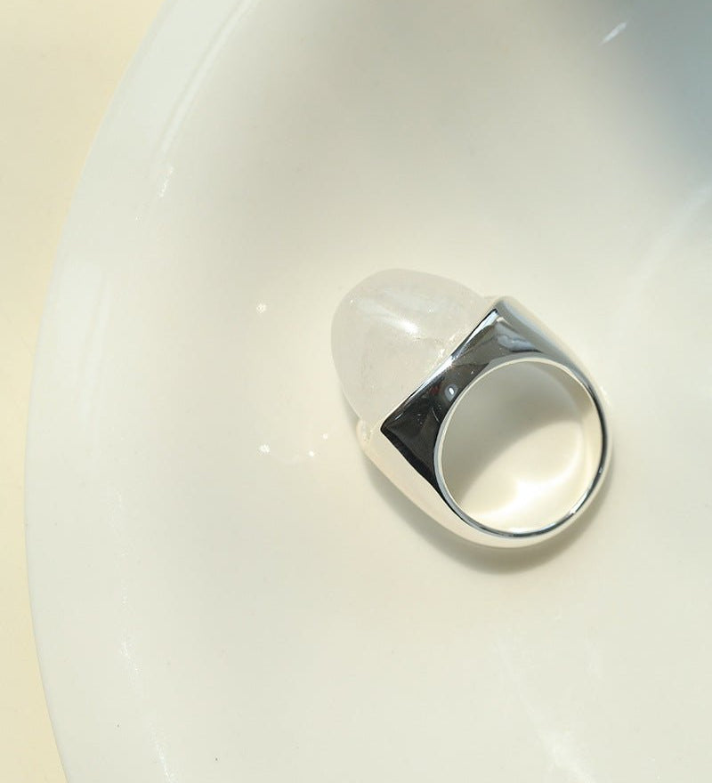 Minimalist Hill Silhouette Ring - Silver White Jade - floysun