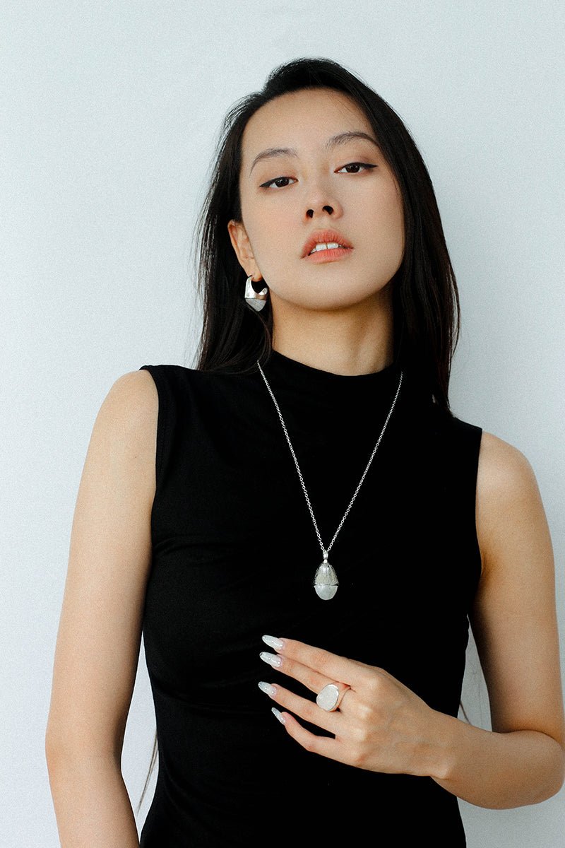 Minimalist Hill Silhouette Ring - Silver White Jade - floysun